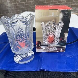 Fifth Avenue Crystal Ribbon & Tree 7.5" Hurricane Tealight Candle Holder Boxed